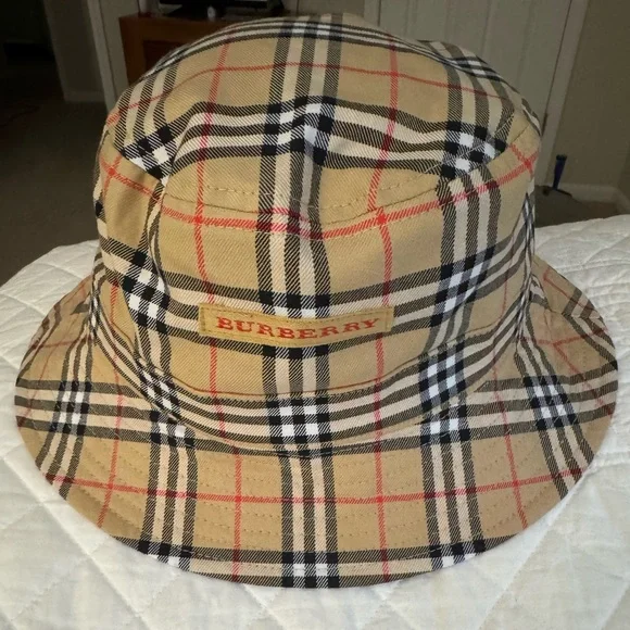 Burberry Tan and Black Check Bucket Hat - Picture 5 of 7
